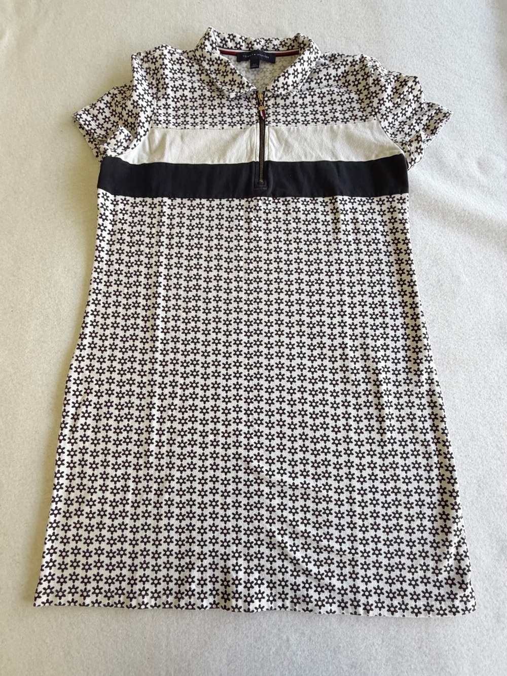 Tommy Hilfiger Navy and White Graphic Zip-Front Mini Sport Dress
